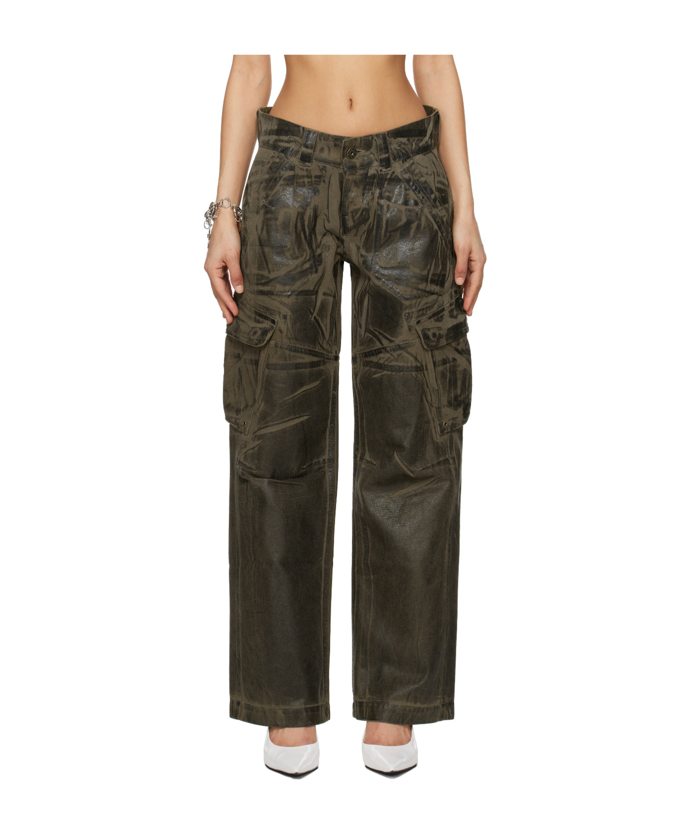 Vaquera Khaki Low-rise Cargo Pants In Brown