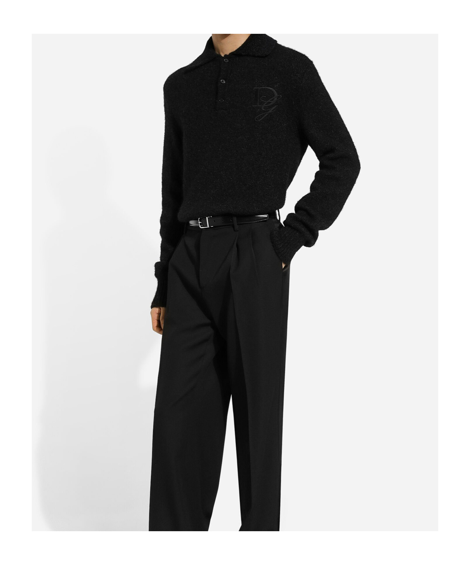 DOLCE & GABBANA DOLCE  GABBANA DG LOGO EMBROIDERED KNITTED POLO SHIRT