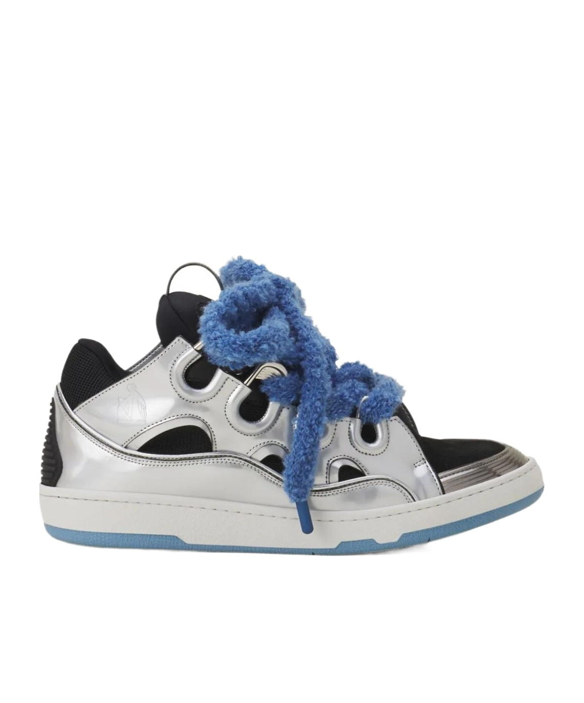 Lanvin Curb Metallic Leather Sneakers With Mesh Laces Shoes In Silver