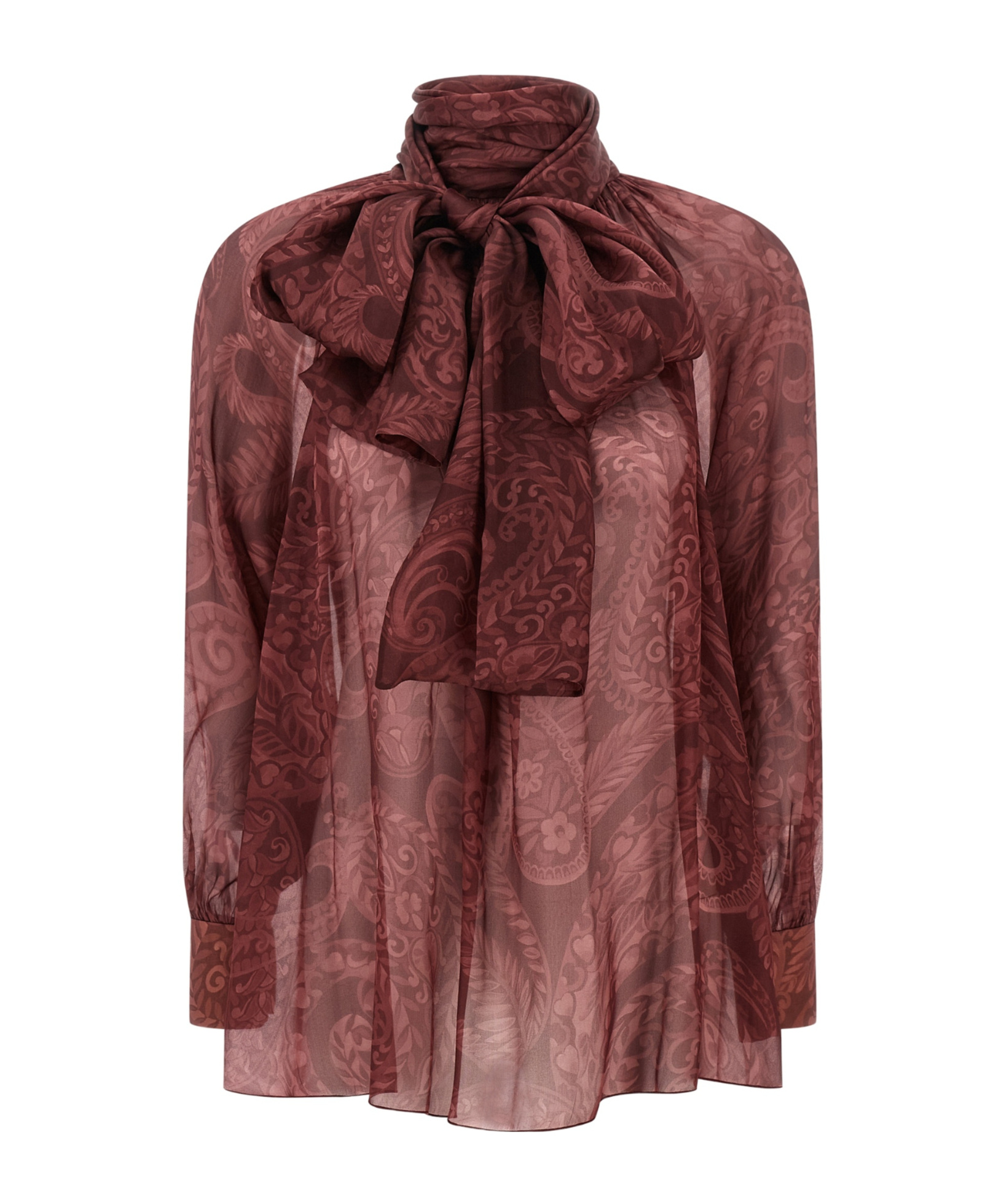 Etro Bow Blouse High Neck Long Sleeves In Brown