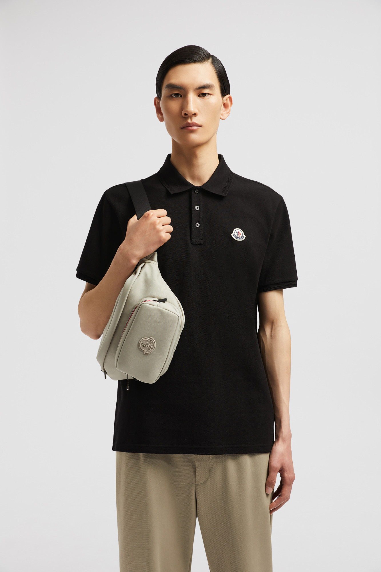 Moncler Logo Patch Cotton Piquet Polo Shirt In Black