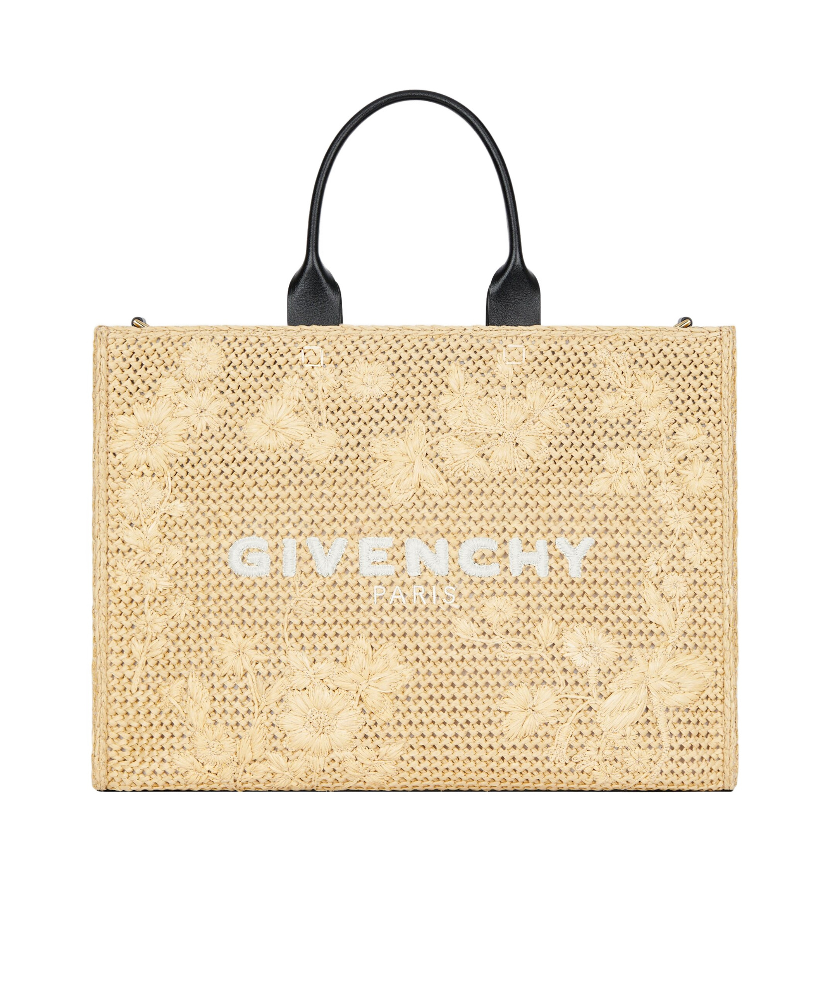 GIVENCHY MEDIUM G-TOTE BAG IN RAFFIA WITH FLORAL EMBROIDERY