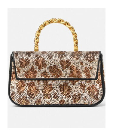 Versace La Medusa Crystal-leopard Mini Bag In Brown
