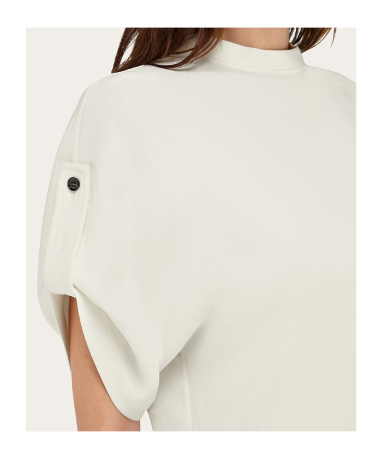 Ferragamo Crew Neck T-shirt With Turned Up Sleeve In White