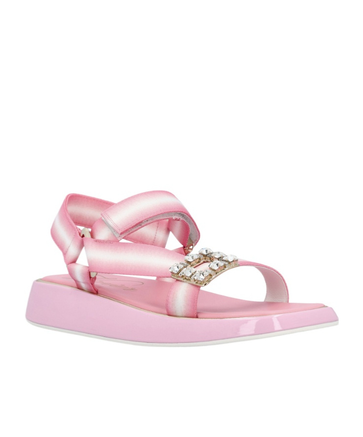 Roger Vivier Vivier Slide Trekky Crystal Buckle Sandals In Pink