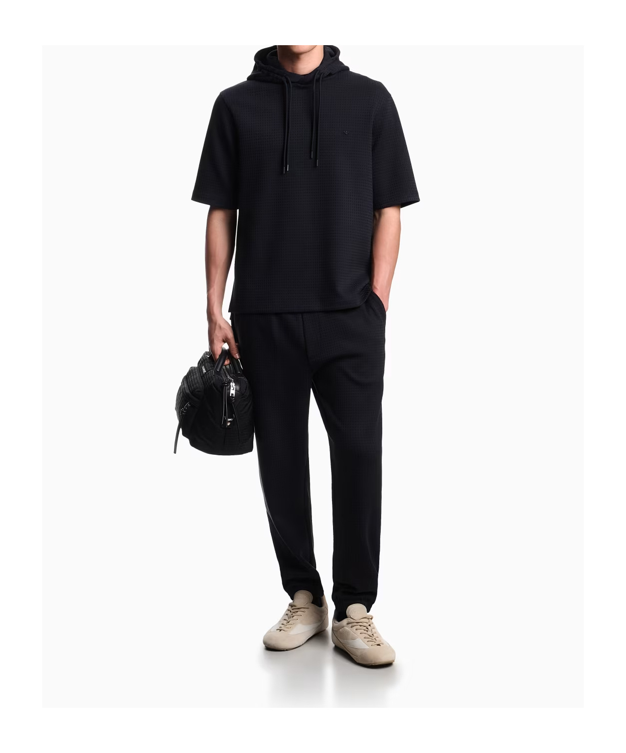 Emporio Armani Textured Drawstring Trousers In Blue