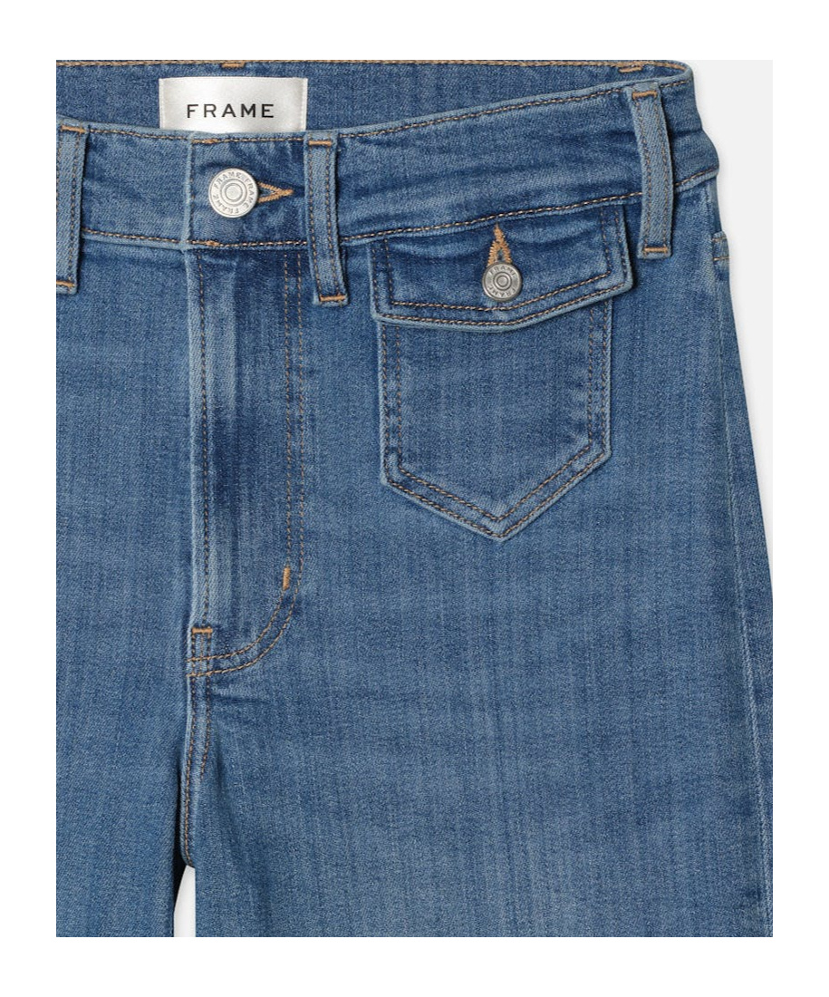 Frame Triple Binding Wide Leg Jeans In Blue