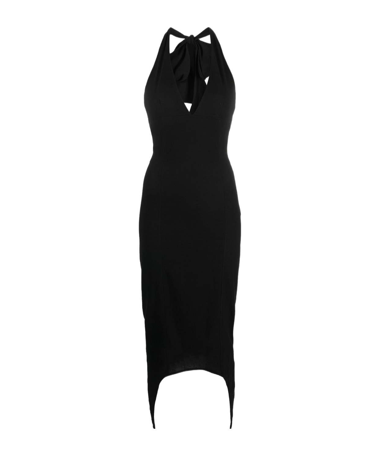Patou Halter V-neck Midi Dress In Black