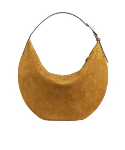 Tory Burch Balloon T-monogram Suede Shoulder Bag In Brown