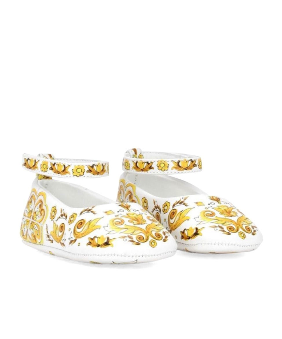 Dolce & Gabbana Majolica Leather Ballerina Shoes In White