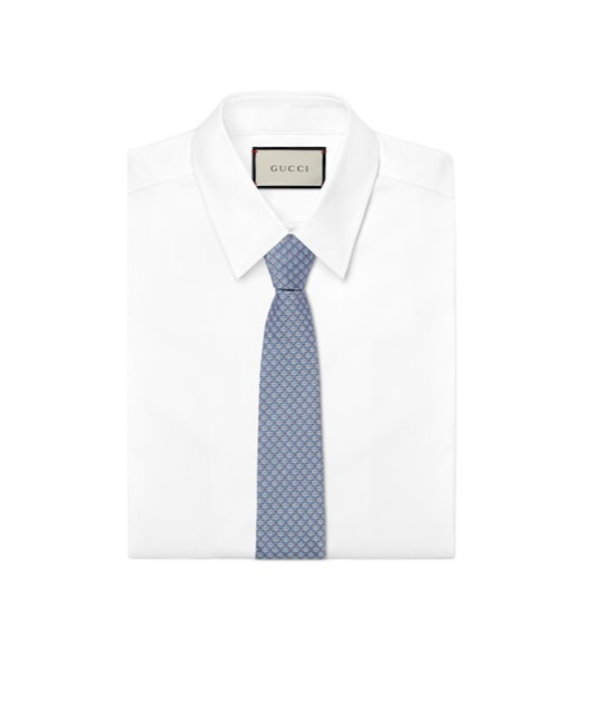 Gucci Double G Silk Jacquard Tie In Blue
