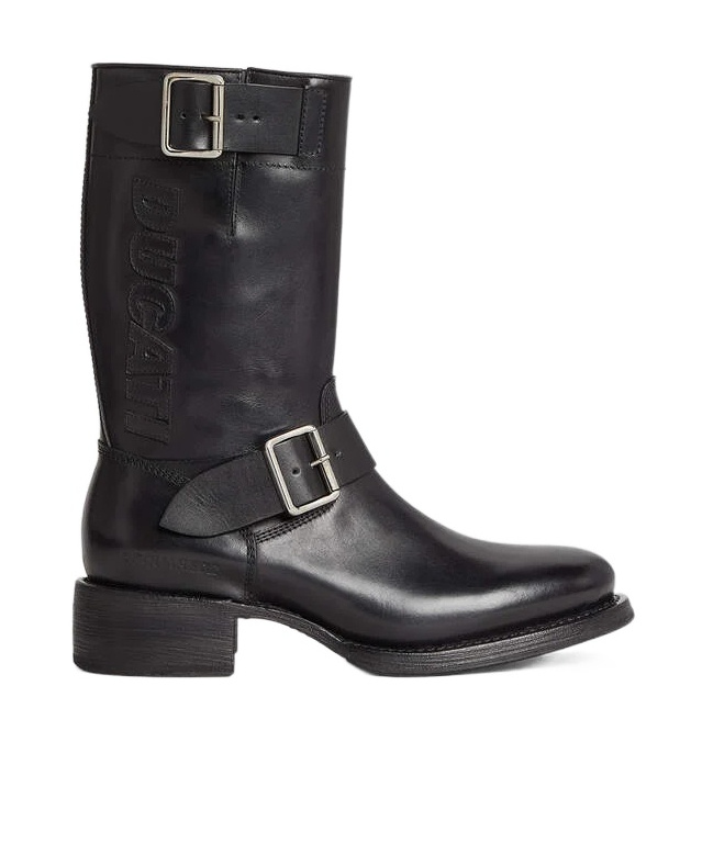 Dsquared2 X Ducati Leather Biker Boots In Black