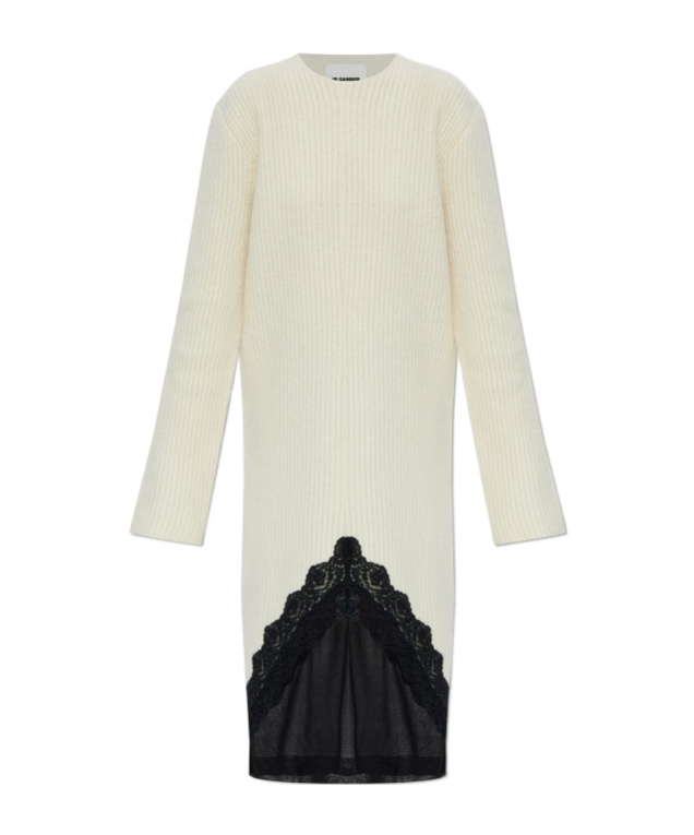 Jil Sander Lace-panel Midi Dress In White