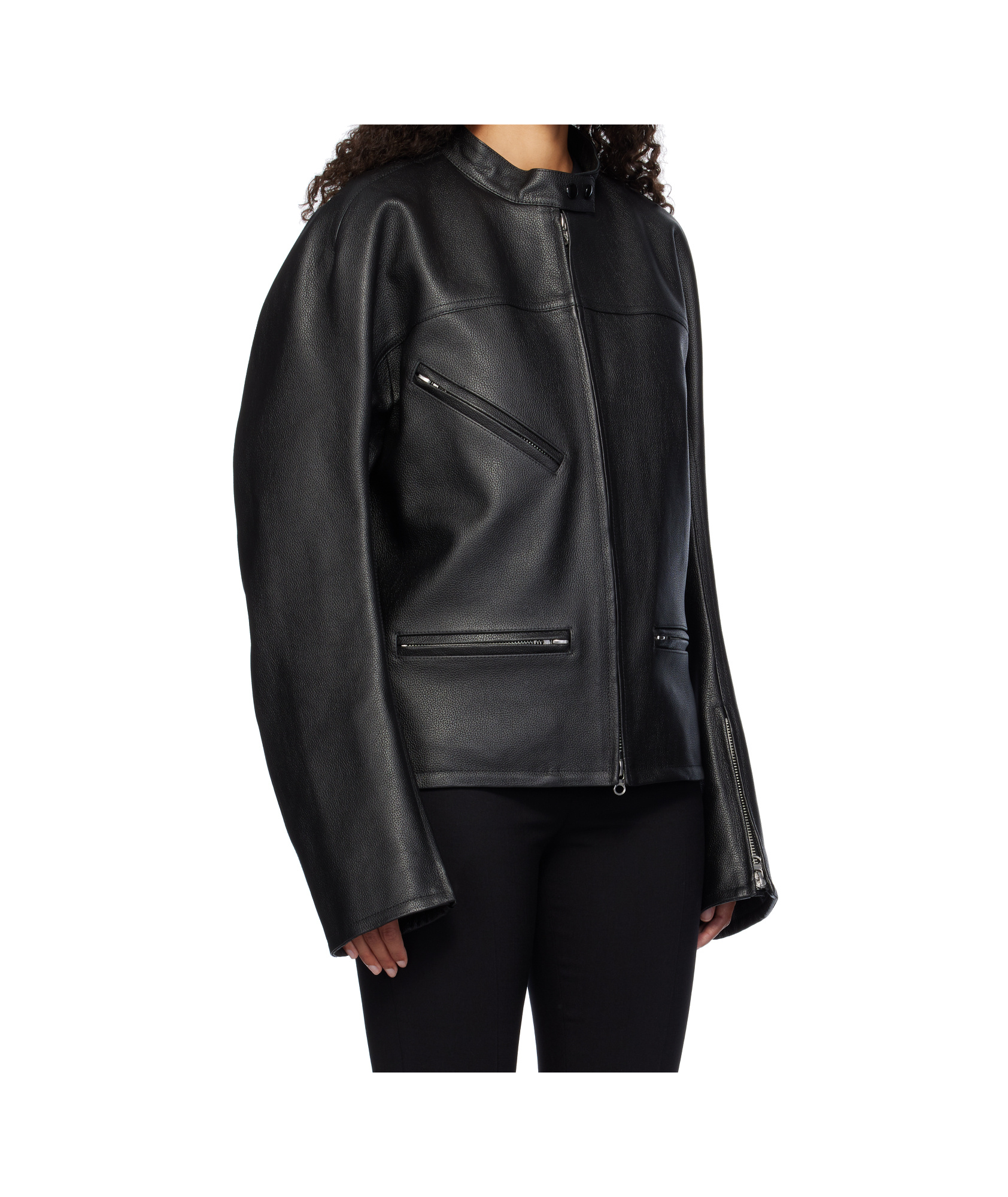 Courrèges Racer Buckle Leather Jacket In Black