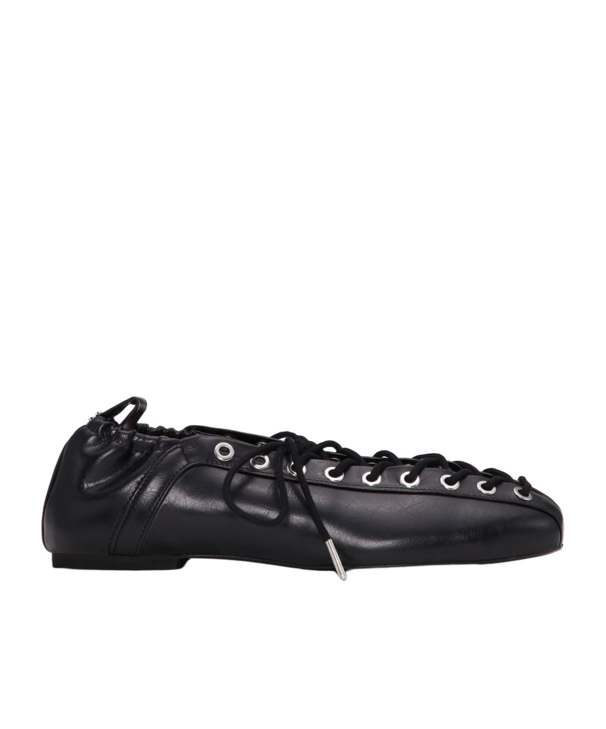 Ganni Black Lace-up Ballerinas With Metal Eyelets And Elasticized Ankle In Eco-leather Woman In Black