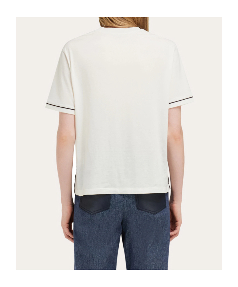 Ferragamo Gancini Crew Neck T Shirt Pocket Trim In White