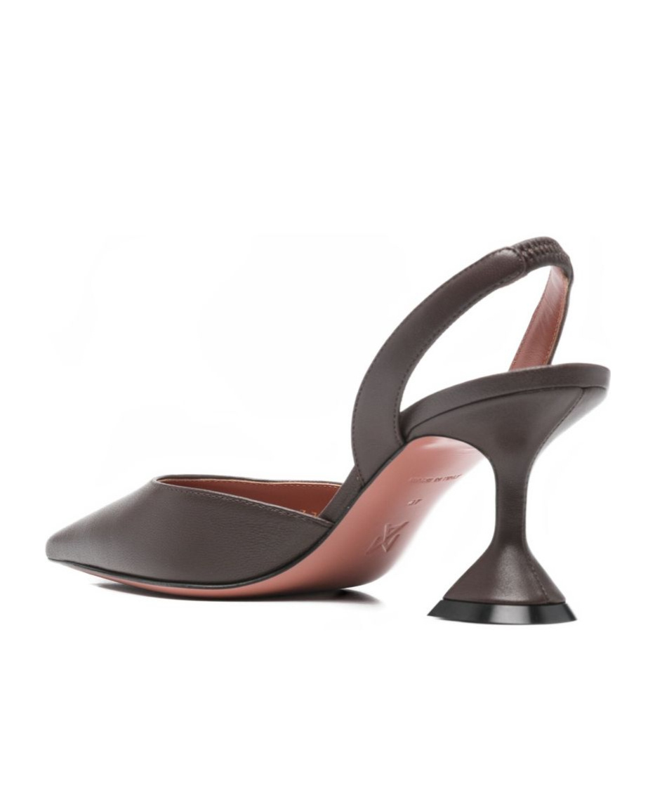 Amina Muaddi Leather Slingback Pumps Sculptural Heel In Brown
