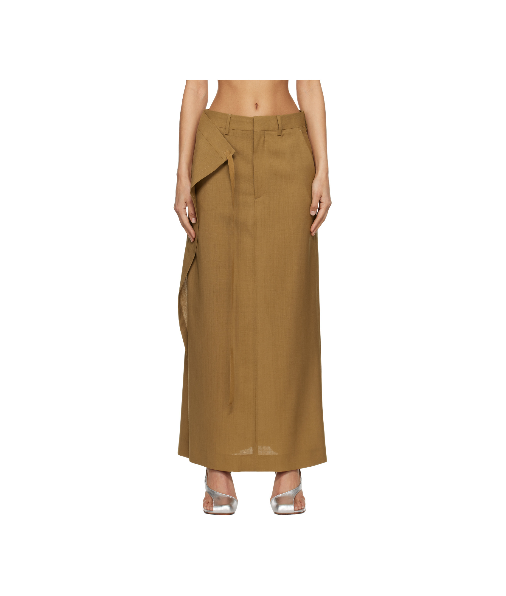 Mm6 Maison Margiela Tan Tailoring Wool Canvas Tie Maxi Skirt In Tobacco