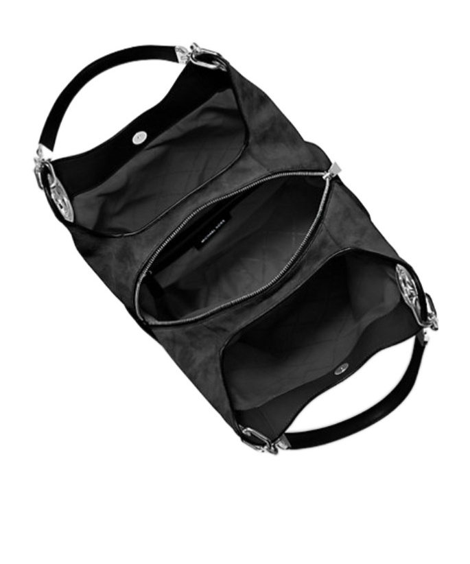 Michael Kors Lillie Large Suede Shoulder Bag In Black