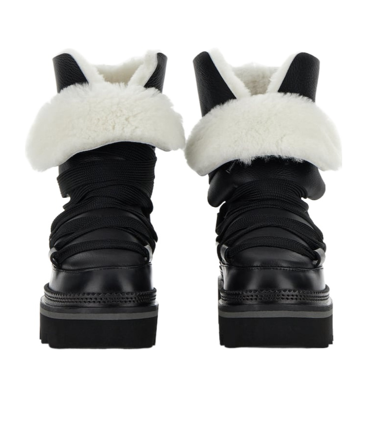 Hogan Faux-fur Trim Ankle Boots In Black
