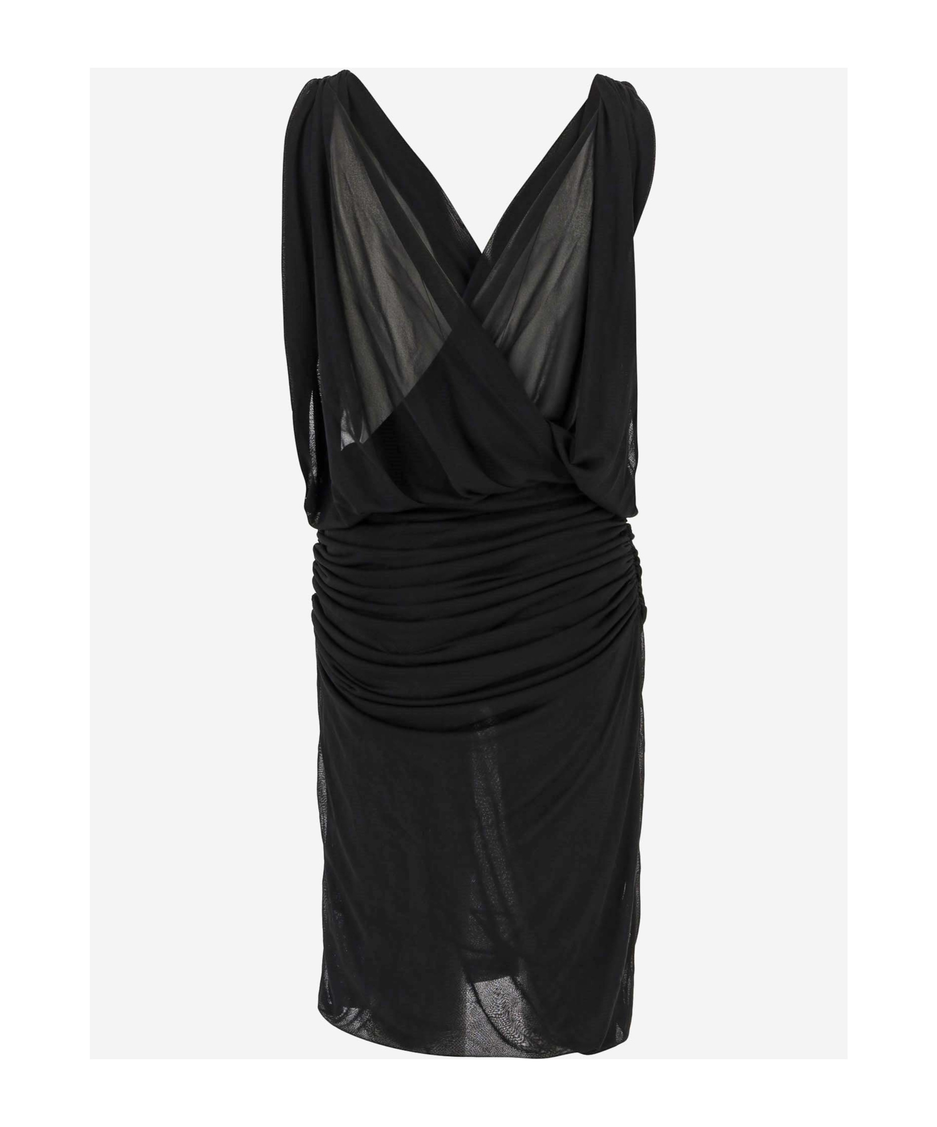 Saint Laurent Plunge Ruched Midi Dress In Black