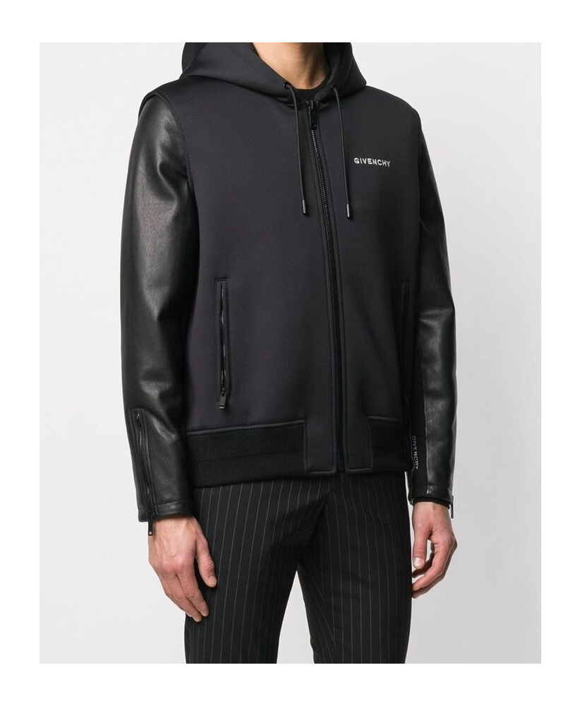 Givenchy Leather Sleeves Hooded Jacket In Black