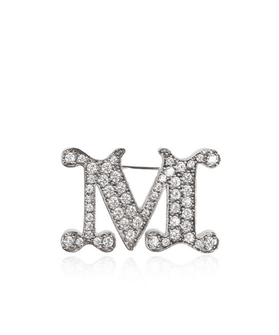 Max Mara M Logo-plaque Brooch In Gray