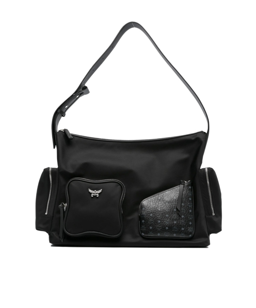 Mcm Nylon Shoulder Bag With Spacious Compartments In Black