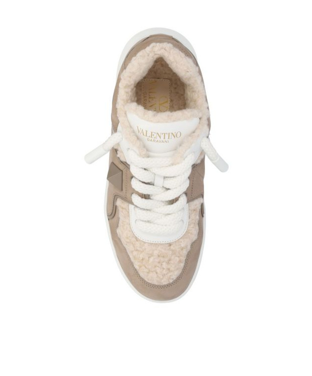 VALENTINO GARAVANI ONE STUD XL NUBUCK AND WOOL SNEAKER