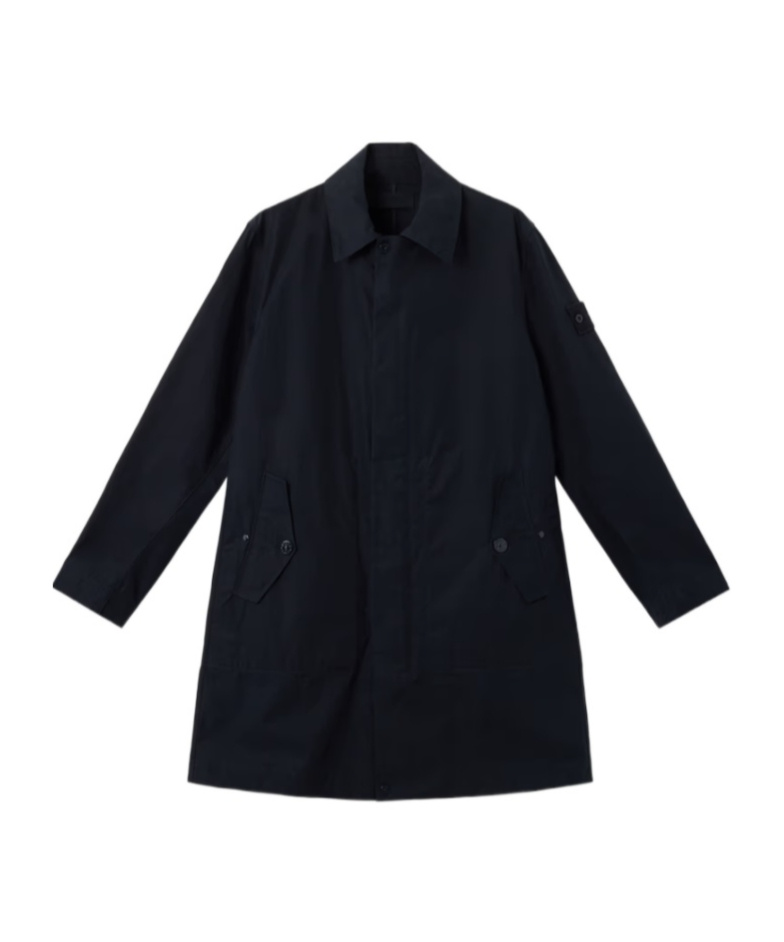Stone Island Trench Coat With Natural Weather Barrier In Blue