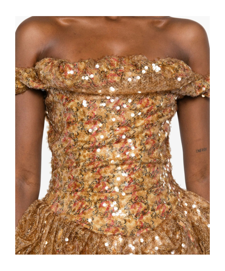 Vivienne Westwood Sequin-embellished Draped Dress In Gold