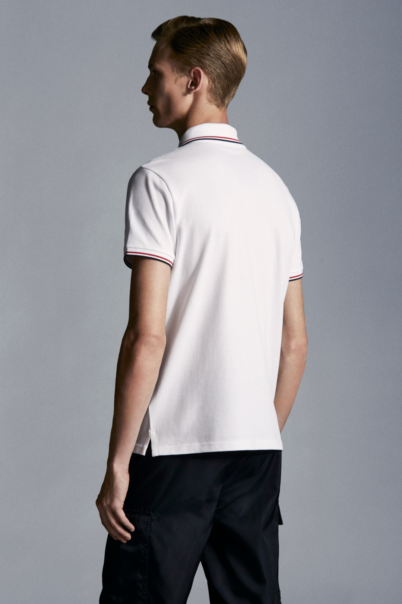 Moncler Classic White Cotton Polo With Signature Tri-color Trim In White