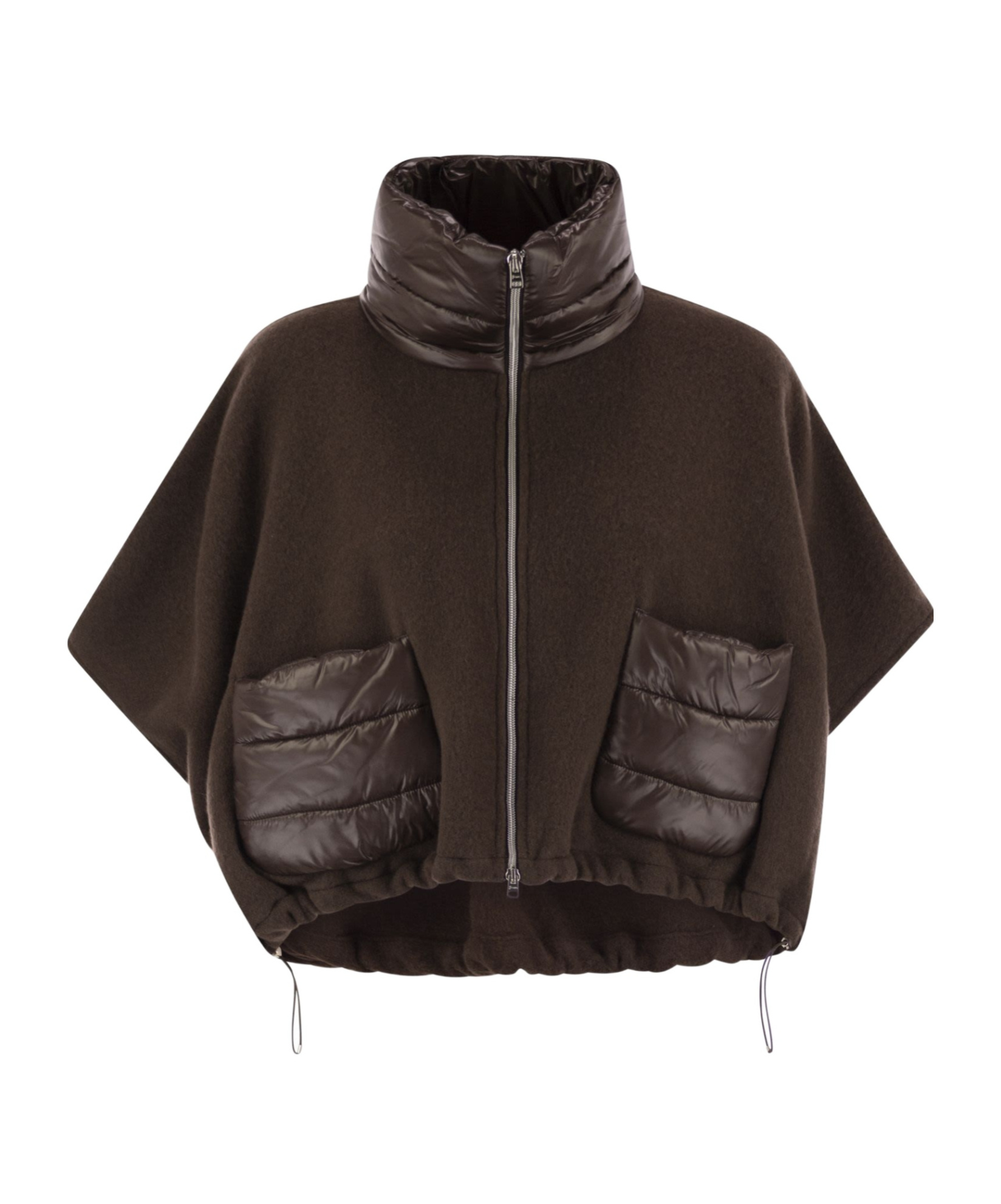 Herno Resort Poncho In Wool And Cashemre With Ultralight Nylon Details In Brown