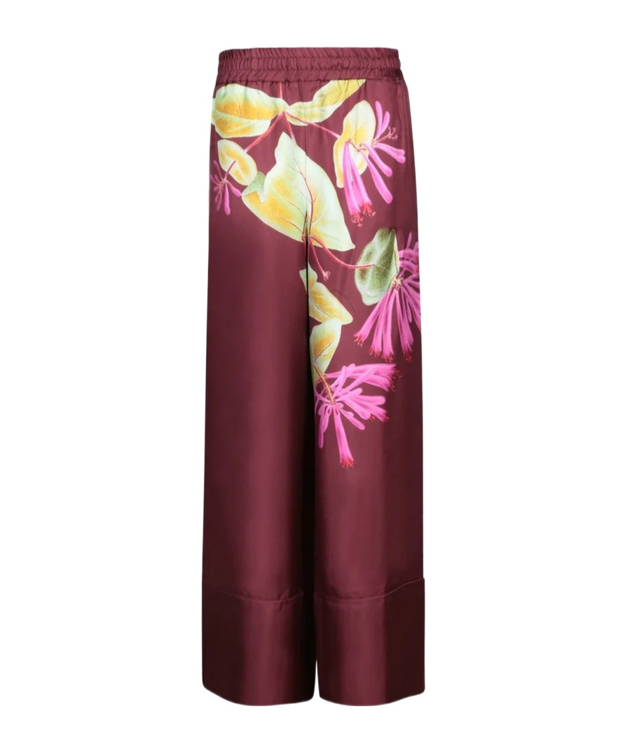 Pierre-louis Mascia Wide-leg Bordeaux Trousers With Floral Print