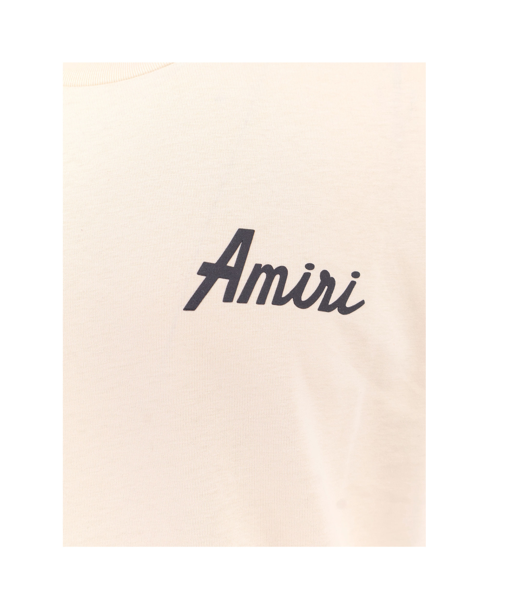 Amiri City Beige Crewneck T-shirt With Logo Detail On The Front And Maxi Logo Print On The Rear In Cotton In Neutral