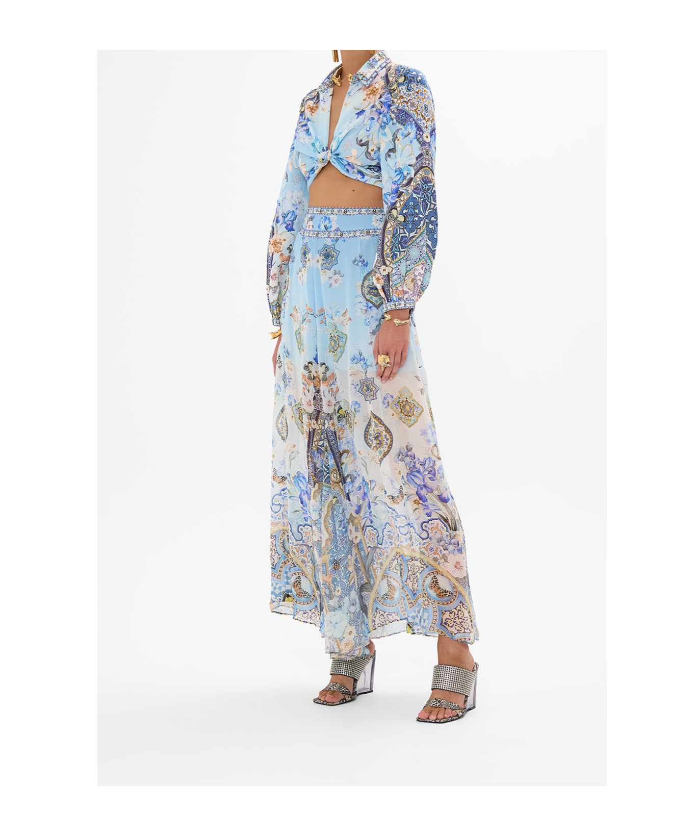 Camilla Sheer Wide Leg Pant Al Manial Palace Memoirs In Blue