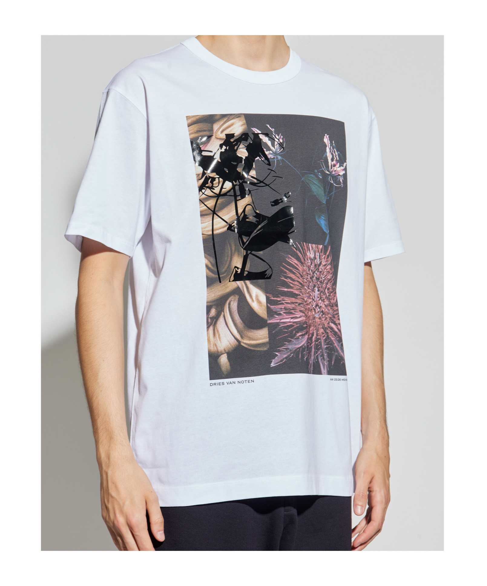 Dries Van Noten Graphic Print Crew Neck Short Sleeve Top In White