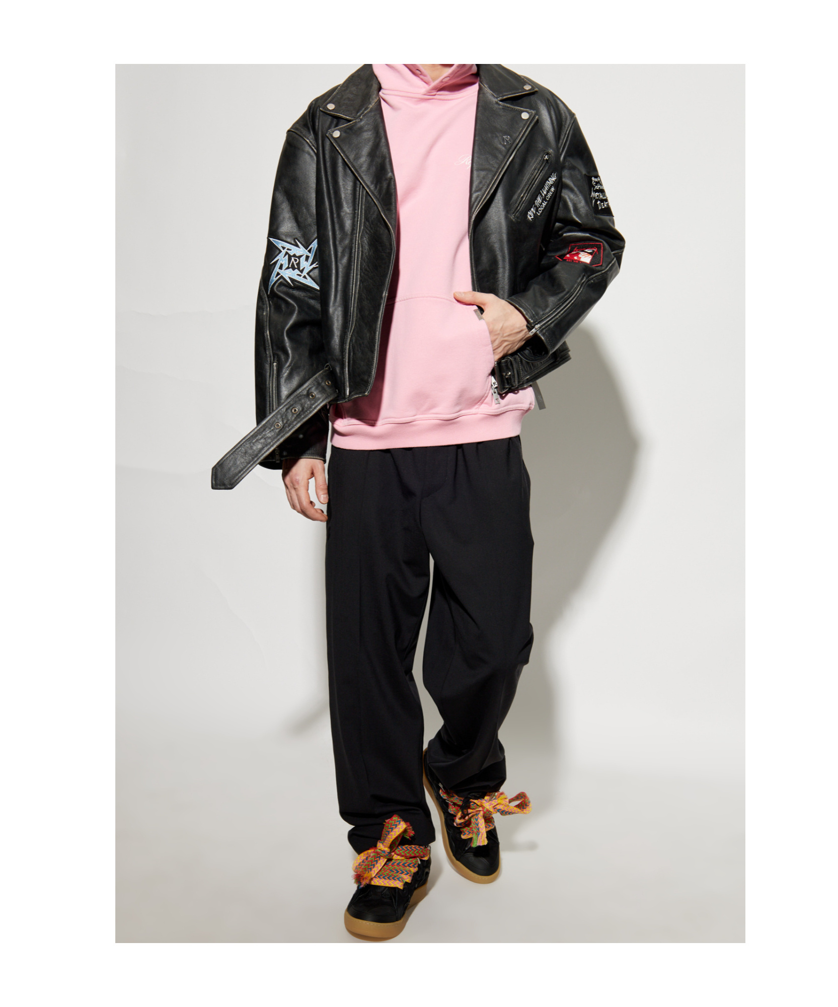 Represent Long-sleeved Leather Jacket In Black