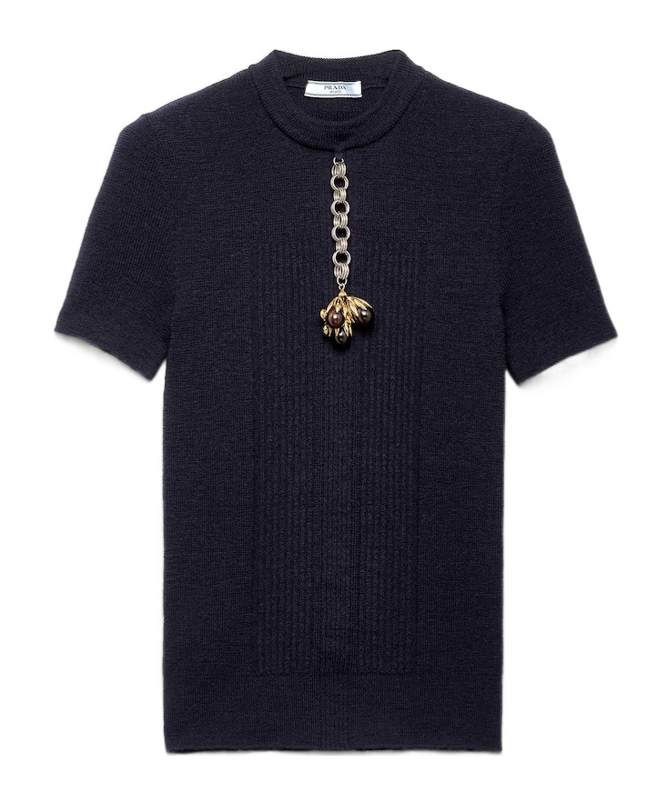 Prada Pendant-embellishment Ribbed Sweater In Blue