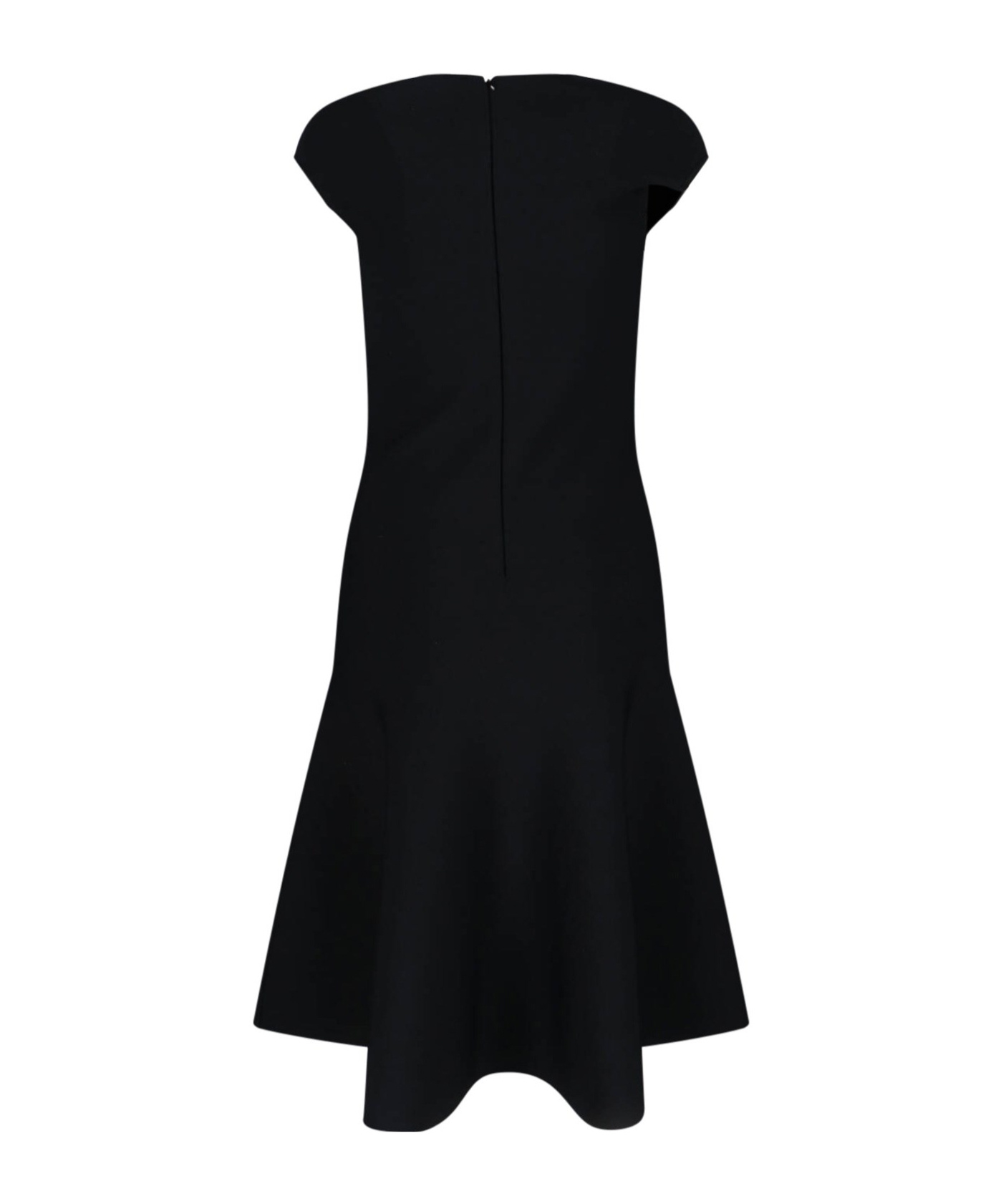 Alexander Mcqueen Flared Square-neck Knit Midi Dress In Black