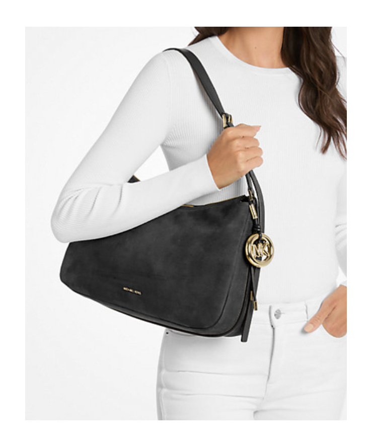 Michael Kors Nolita Medium Nubuck Convertible Shoulder Bag In Black