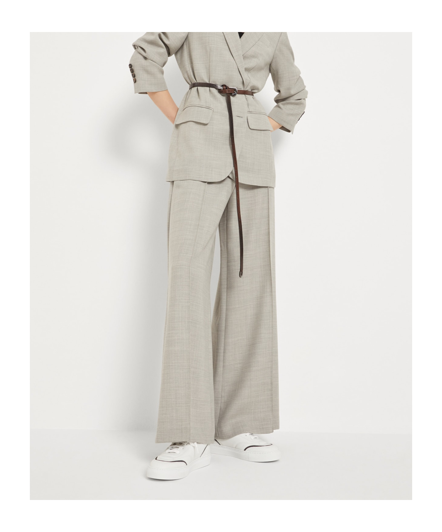 Brunello Cucinelli Women Leather Sneakers With Shiny Details In White