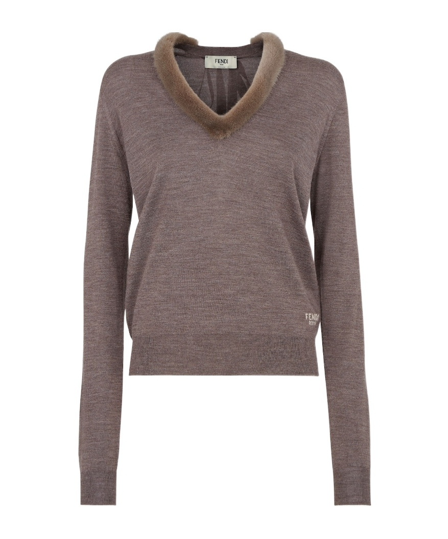 Fendi Wool And Silk V-neck Jumper Clothing In Gray
