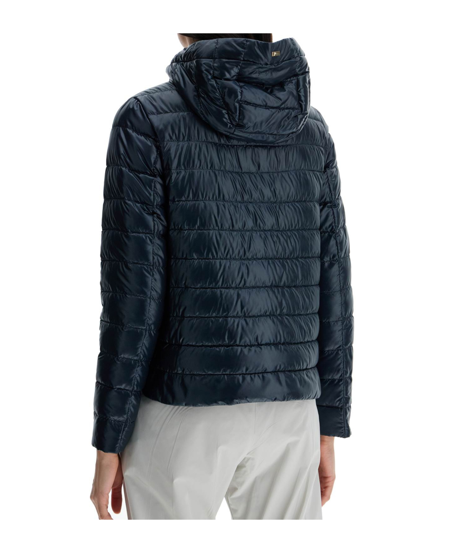 Herno Cropped Down Jacket With Hood In Ultralight Dark Blue Nylon In Blue