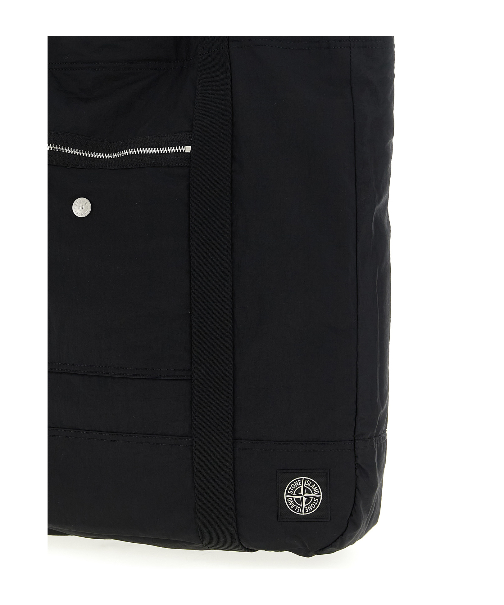 Stone Island Logo Patch Shopping Bag Tote Bag Black In Black
