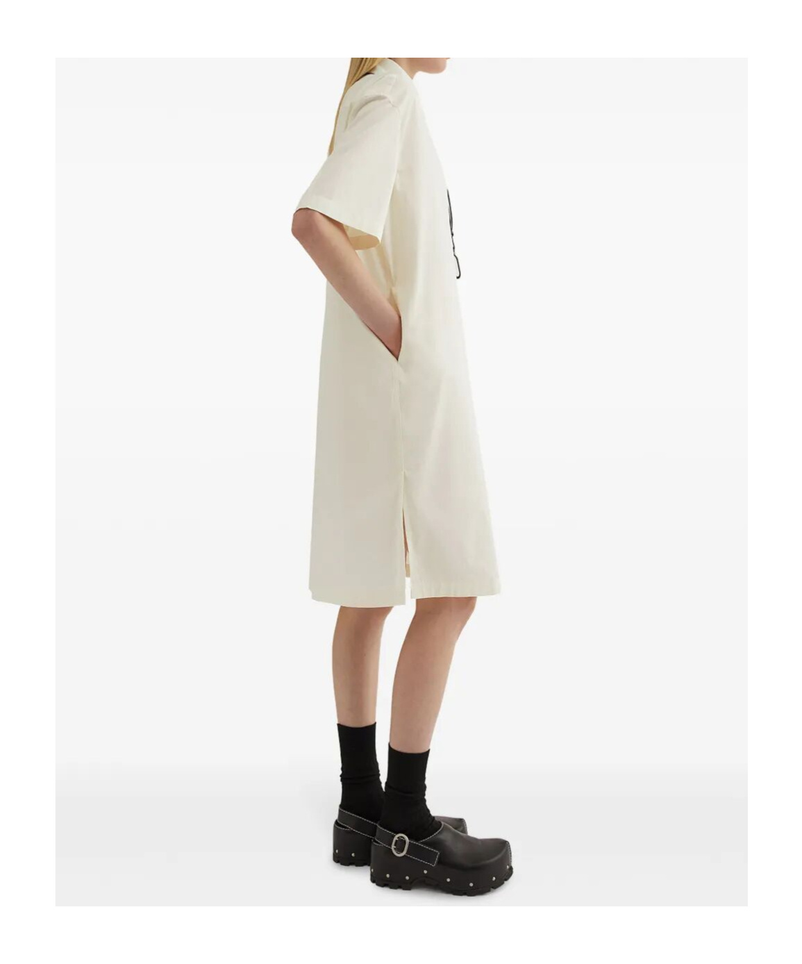 Jil Sander Relaxed Silhouette Cotton Dress With Classic Collar In Eggshell