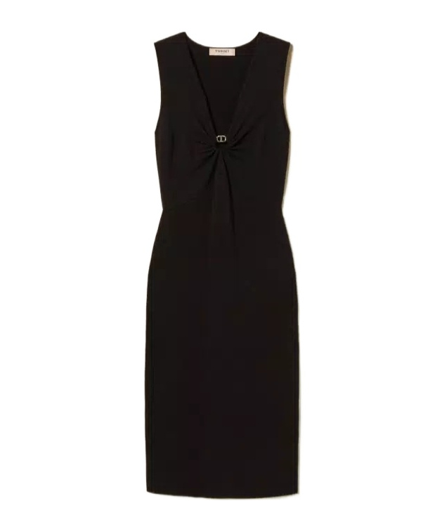 Twinset Oval T-shirt Sleeveless Knitted Mid-length Dress In Black
