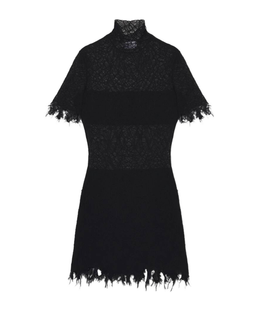 Alexander Mcqueen Lace Dress With Cotton Inserts And Organic Silk In Black