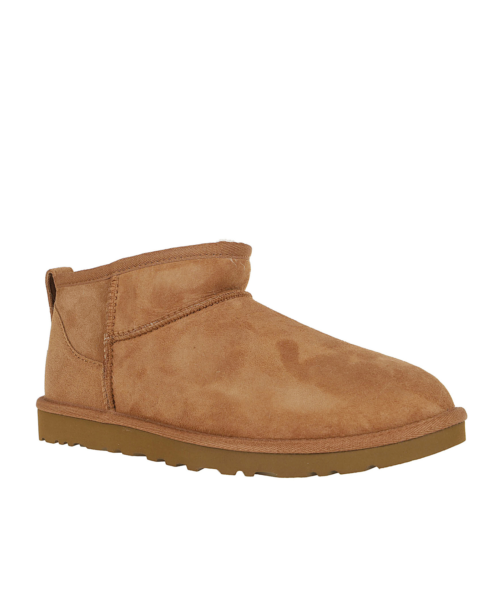 Ugg Classic Ultra Mini Low Heels Ankle Boots In Leather Color Suede In Brown