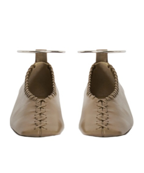 Jil Sander Green Nappa Leather Ring Ballet Flats In Brown